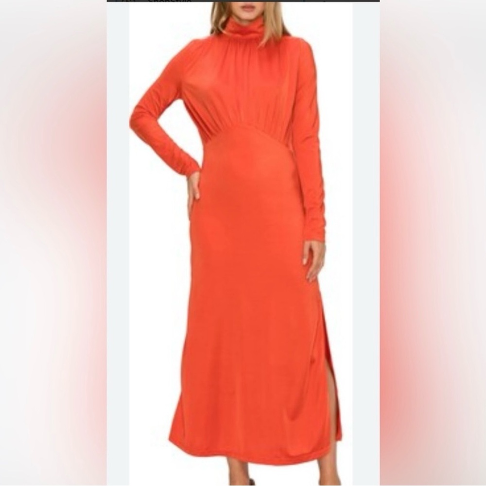 MELLODAY Vibrant Orange Long Sleeve Dress